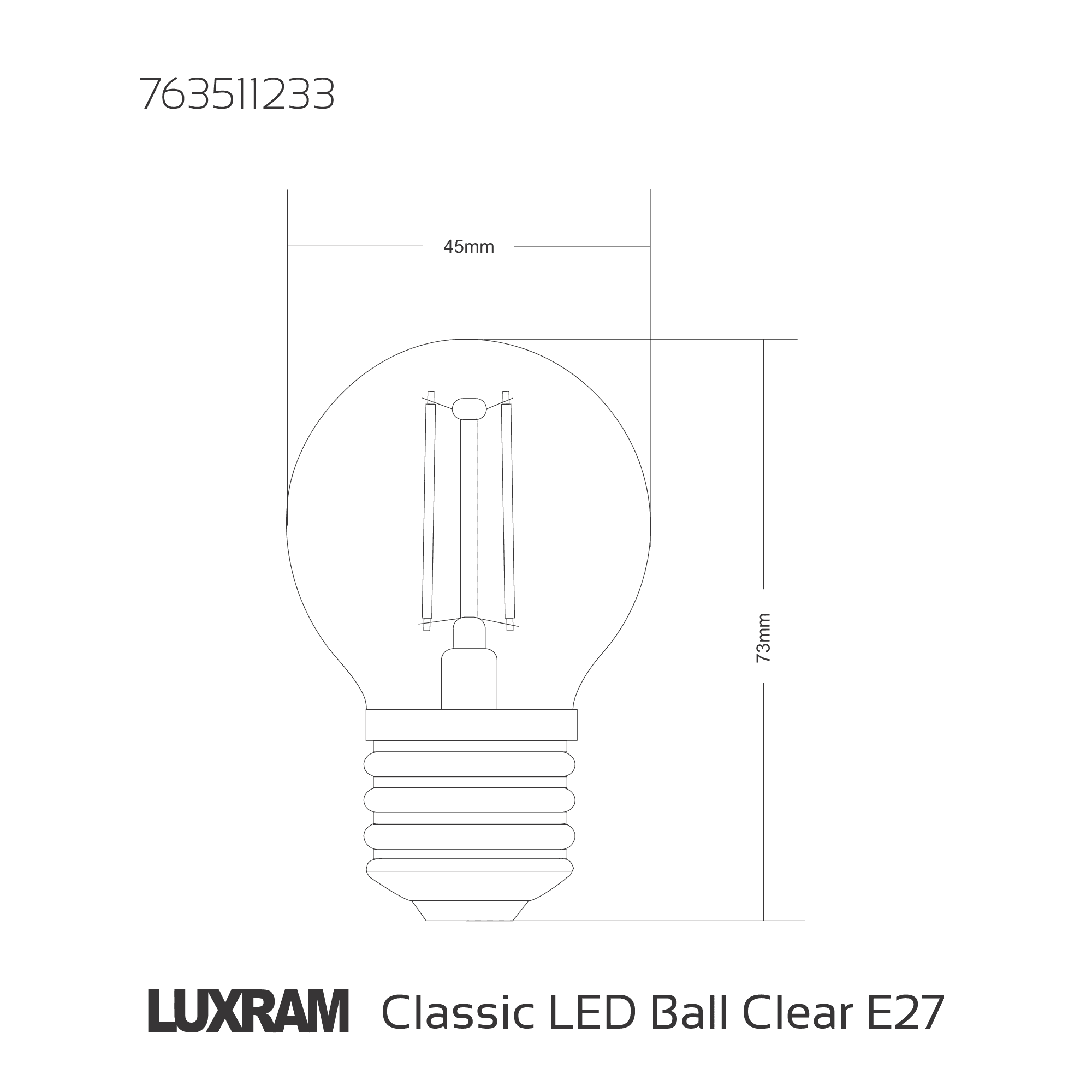 763511233 E27 Golf Ball LED Dimmable 4W Warm White Clear
