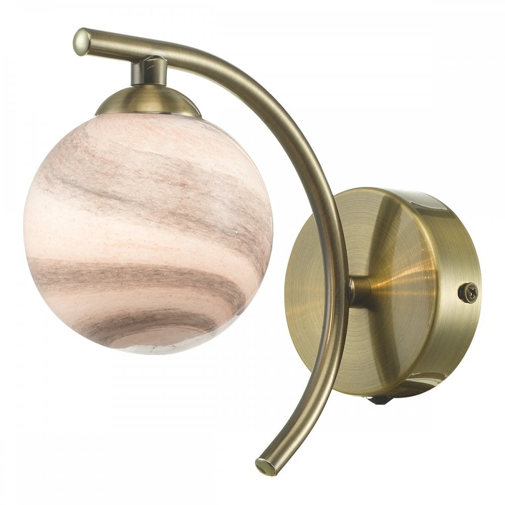 Dar ATI0775-07 Atiya Wall Light Antique Brass With Planet Style Glass