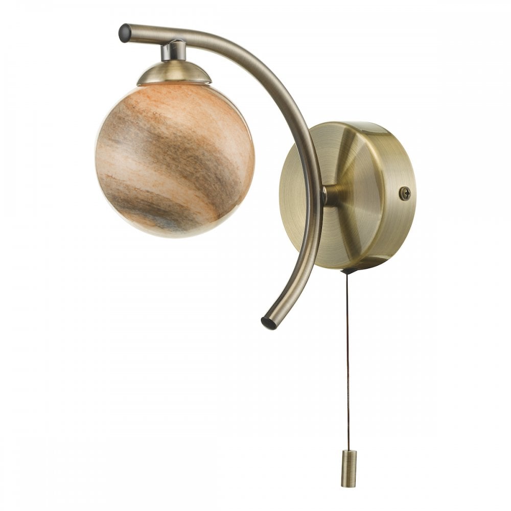 Dar ATI0775-07 Atiya Wall Light Antique Brass With Planet Style Glass