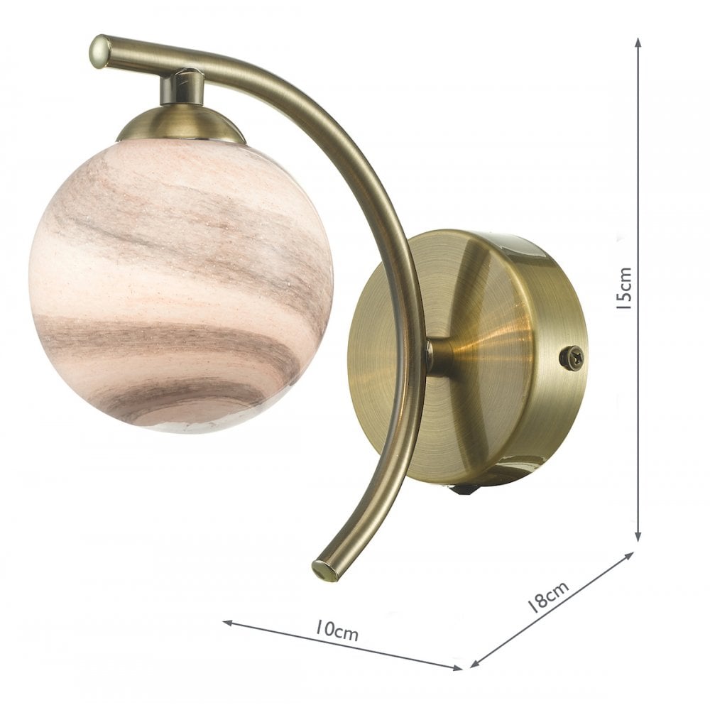 Dar ATI0775-07 Atiya Wall Light Antique Brass With Planet Style Glass