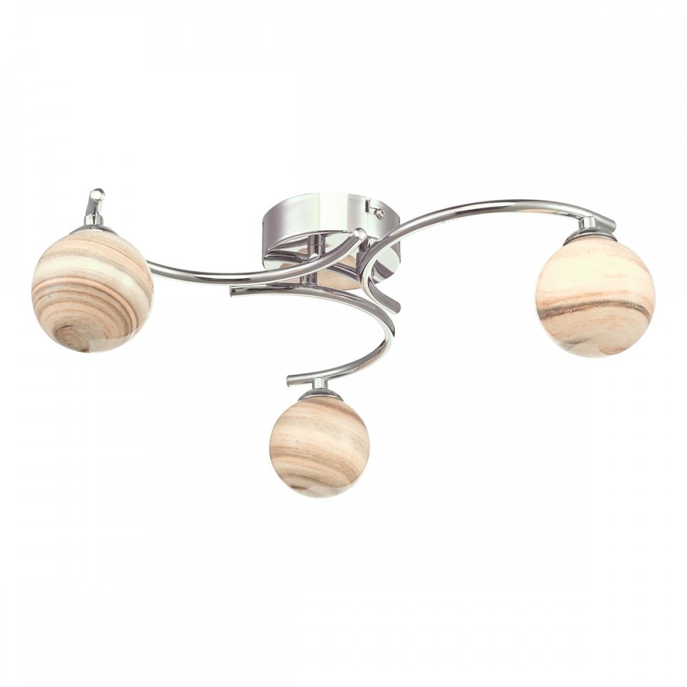 Dar ATI5350-07 Atiya 3 Light Semi Flush Ceiling Light Polished Chrome With Planet Style Glass