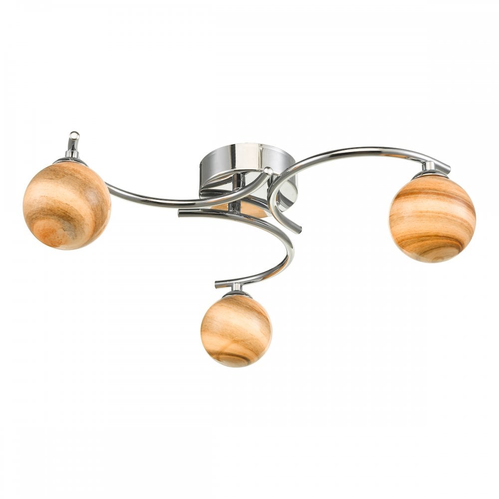Dar ATI5350-07 Atiya 3 Light Semi Flush Ceiling Light Polished Chrome With Planet Style Glass