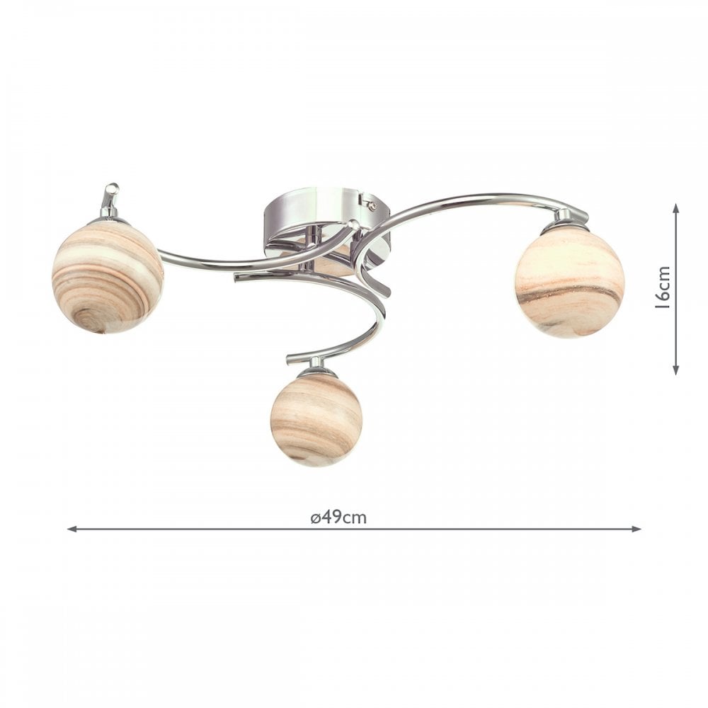 Dar ATI5350-07 Atiya 3 Light Semi Flush Ceiling Light Polished Chrome With Planet Style Glass
