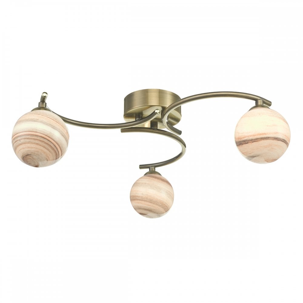 Dar ATI5375-07 Atiya 3 Light Semi Flush Antique Brass With Planet Style Glass