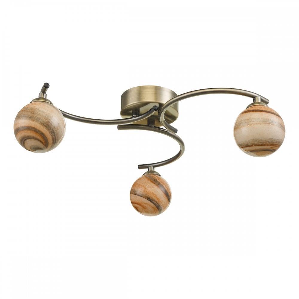 Dar ATI5375-07 Atiya 3 Light Semi Flush Antique Brass With Planet Style Glass