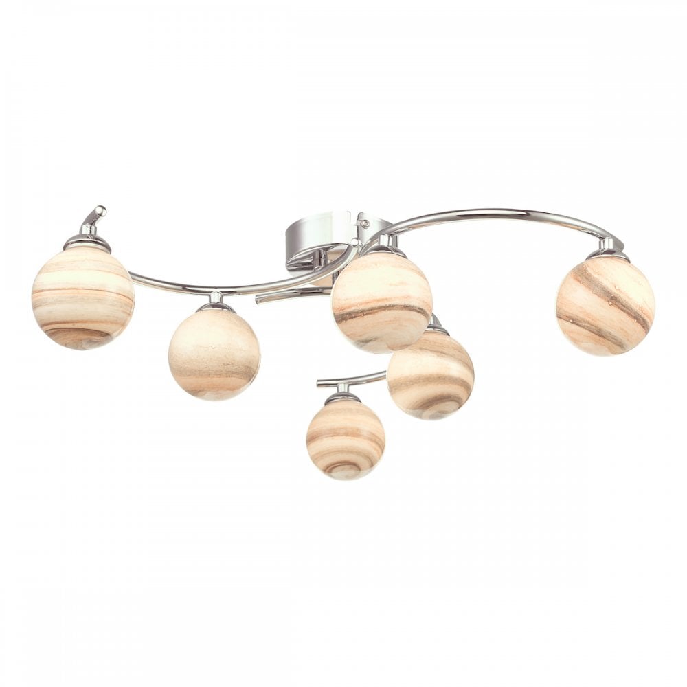 Dar ATI6450-07 Atiya 6 Light Semi Flush Polished Chrome With Planet Style Glass