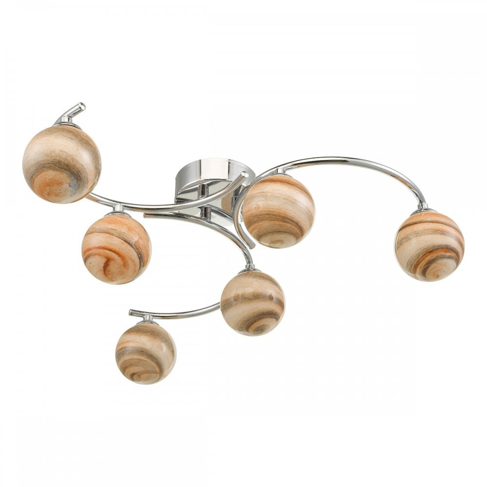 Dar ATI6450-07 Atiya 6 Light Semi Flush Polished Chrome With Planet Style Glass