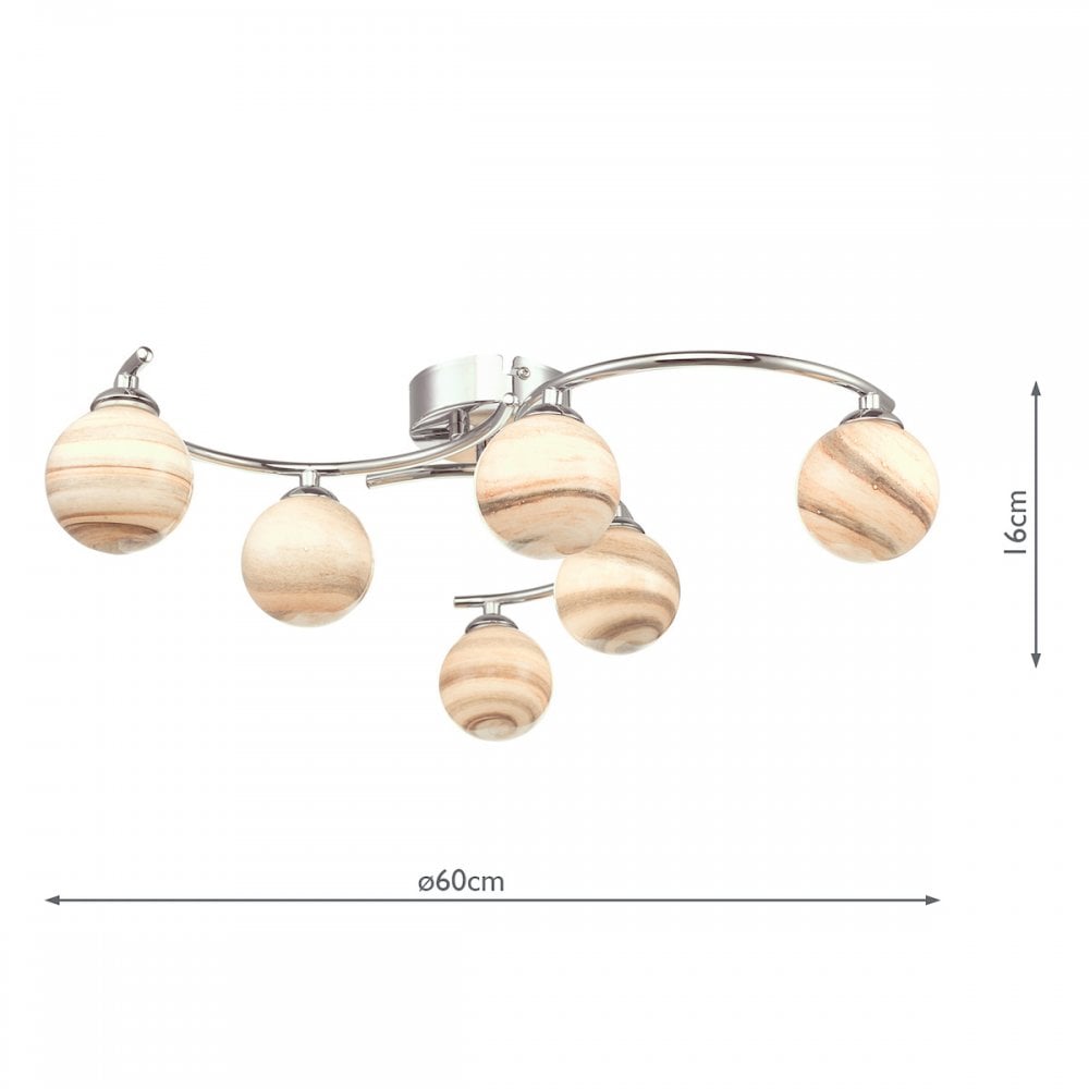 Dar ATI6450-07 Atiya 6 Light Semi Flush Polished Chrome With Planet Style Glass
