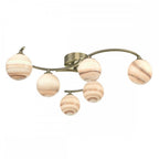 Dar ATI6475-07 Atiya 6 Light Semi Flush Ceiling Light Antique Brass With Planet Art Glass