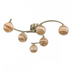 Dar ATI6475-07 Atiya 6 Light Semi Flush Ceiling Light Antique Brass With Planet Art Glass