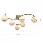 Dar ATI6475-07 Atiya 6 Light Semi Flush Ceiling Light Antique Brass With Planet Art Glass
