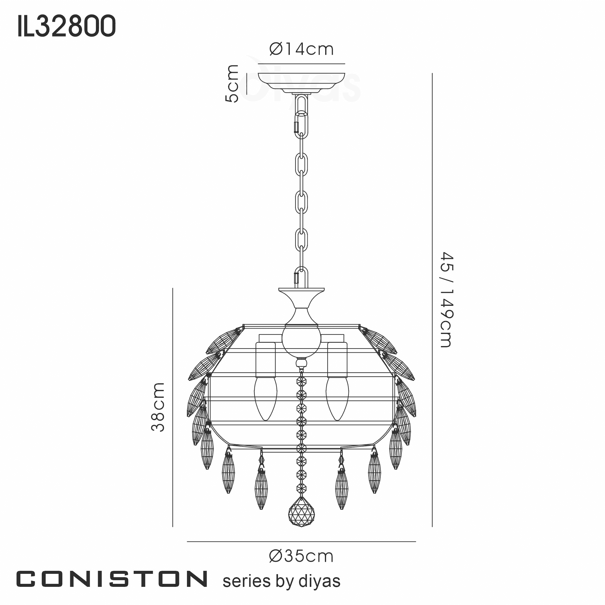 IL32800 Coniston Pendant 3 Light Polished Chrome Crystal