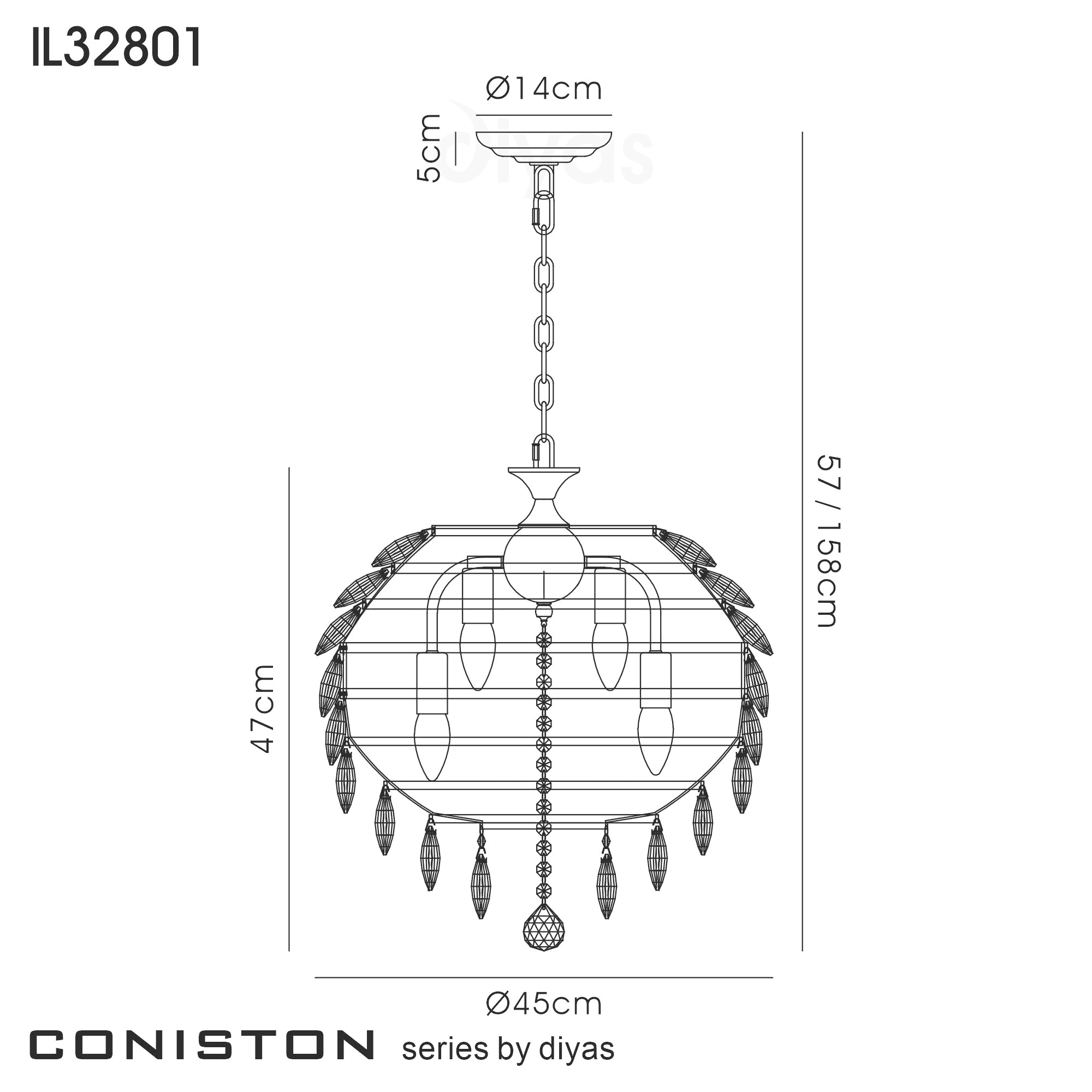 IL32801 Coniston Pendant 6 Light Polished Chrome Crystal