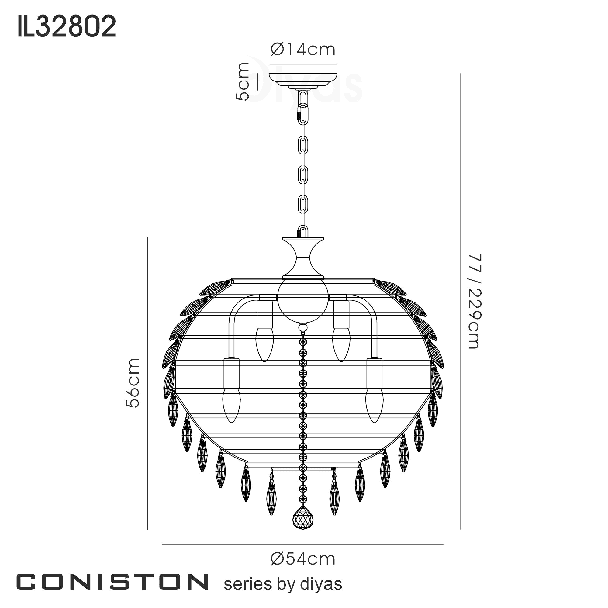 IL32802 Coniston Pendant 9 Light Polished Chrome Crystal