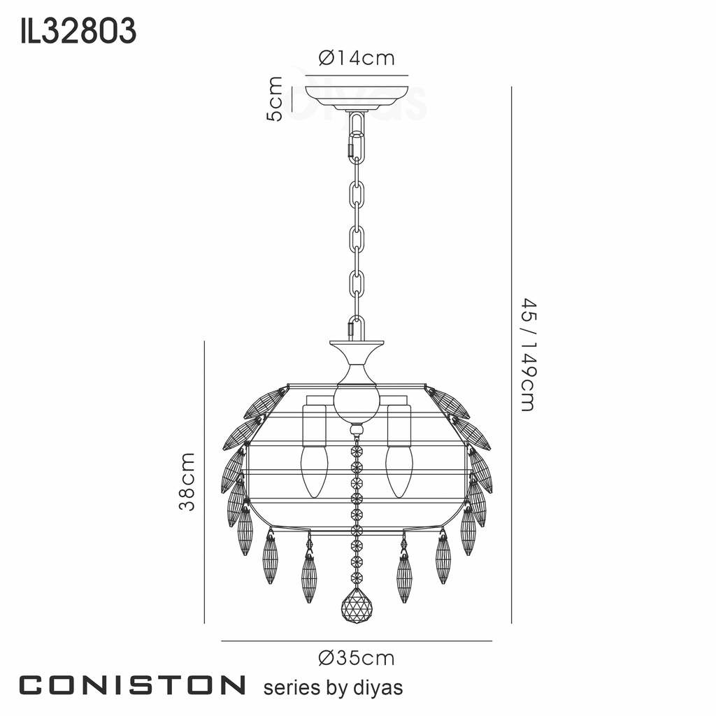 IL32803 Coniston Pendant 3 Light French Gold Crystal