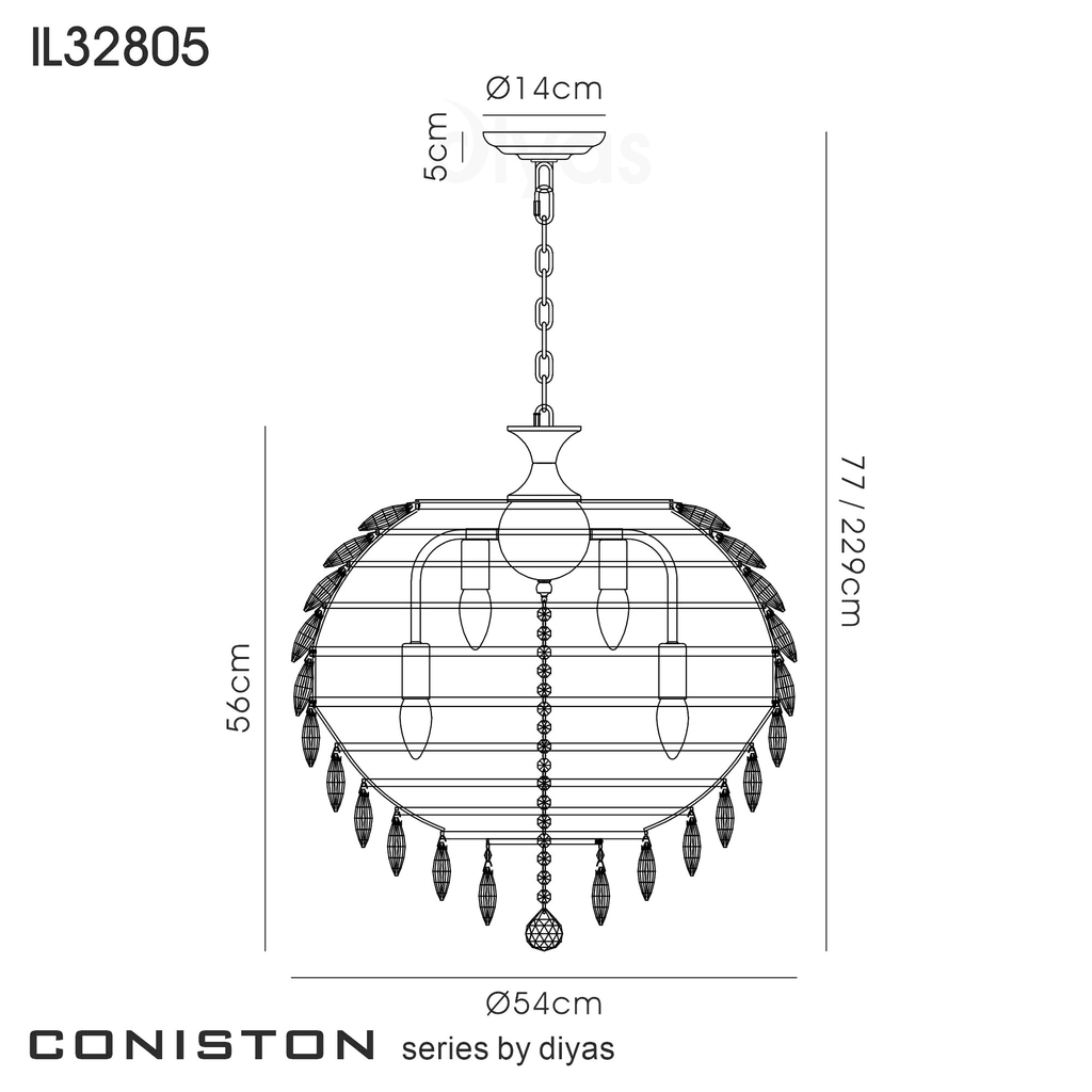 IL32805 Coniston Pendant 9 Light French Gold Crystal