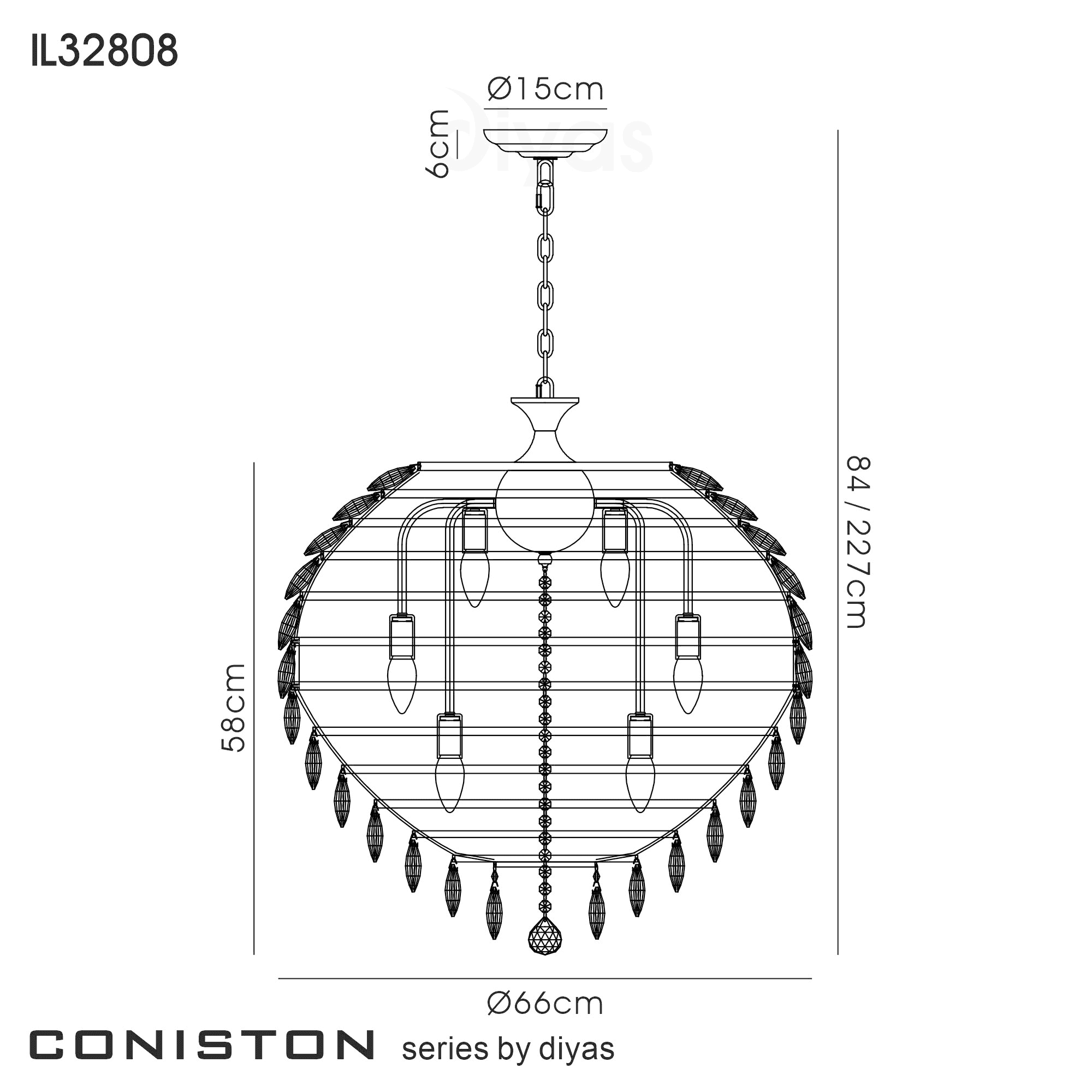 IL32808 Coniston Pendant 12 Light Polished Chrome Crystal