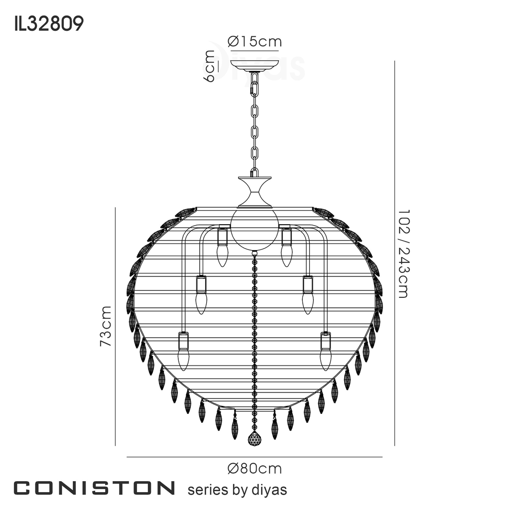 IL32809 Coniston Pendant 16 Light Polished Chrome Crystal