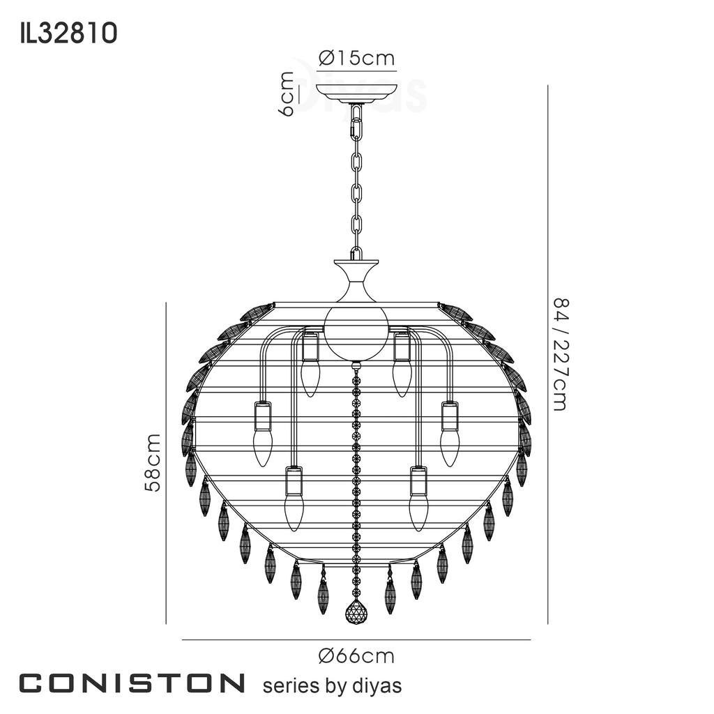 IL32810 Coniston Pendant 12 Light French Gold Crystal