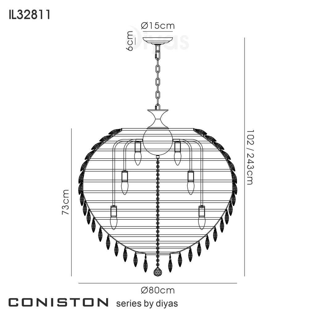 IL32811 Coniston Pendant 16 Light French Gold Crystal