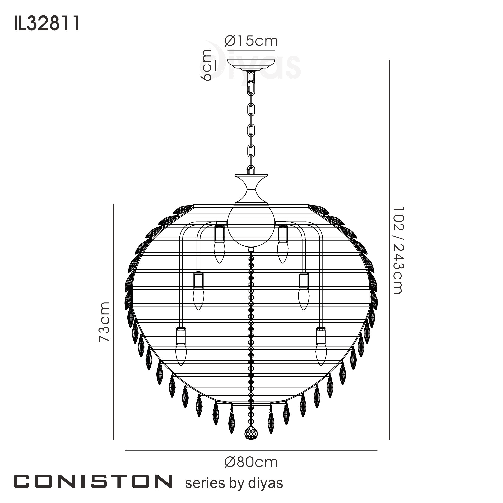 IL32811 Coniston Pendant 16 Light French Gold Crystal