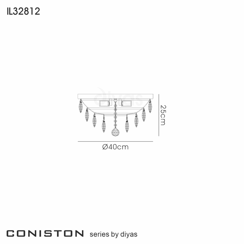 IL32812 Coniston Flush Ceiling 3 Light Polished Chrome Crystal