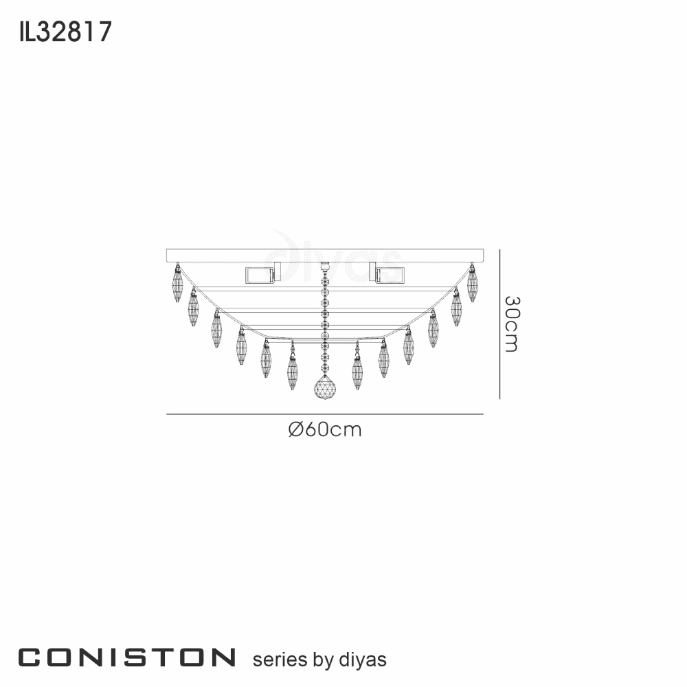 IL32817 Coniston Flush Ceiling 6 Light French Gold Crystal (C)