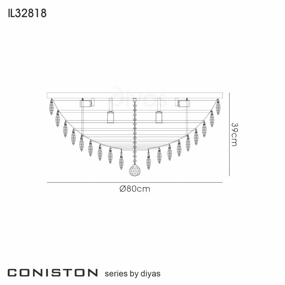 IL32818 Coniston Flush Ceiling 12 Light French Gold Crystal