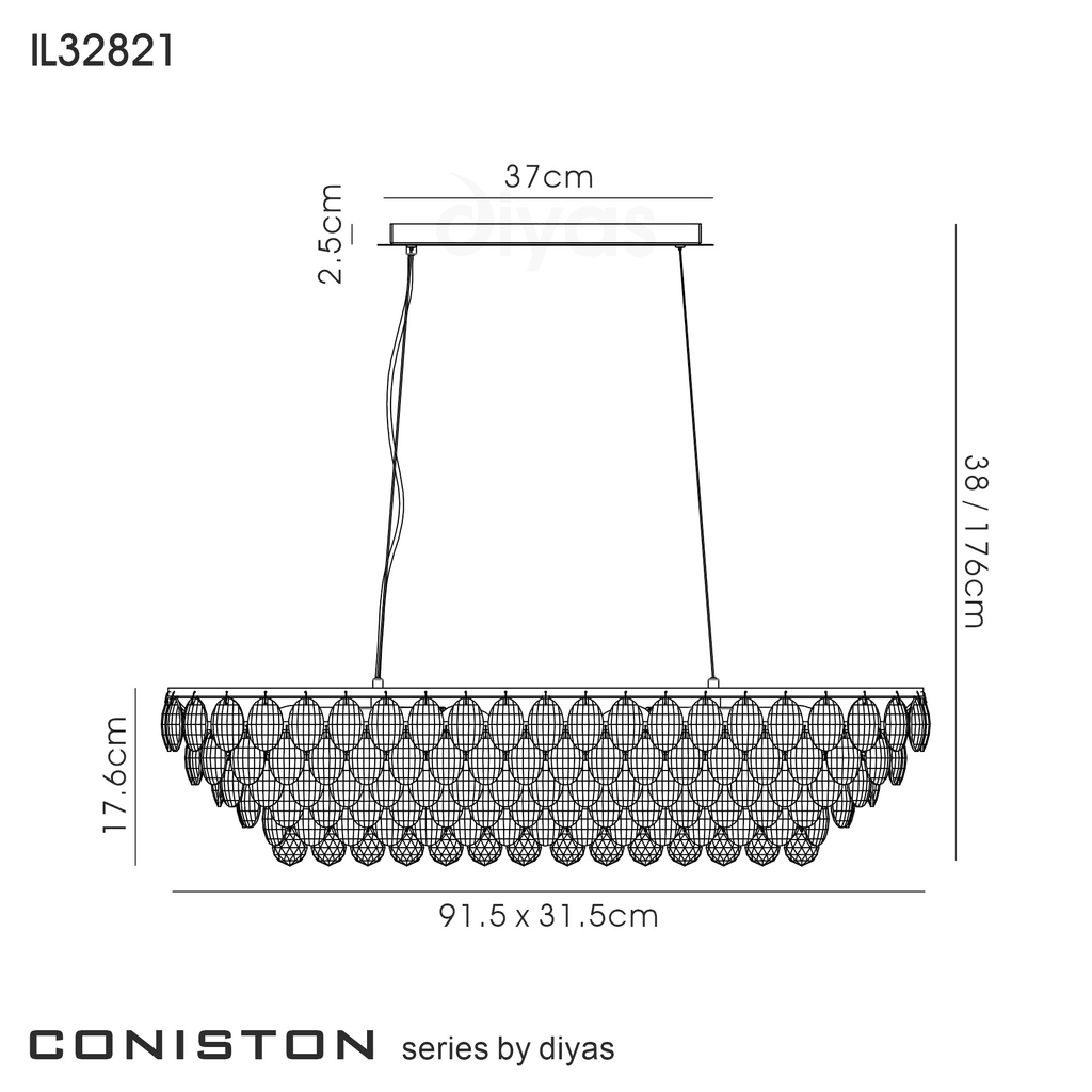 IL32821 Coniston Linear Pendant 8 Light French Gold Crystal