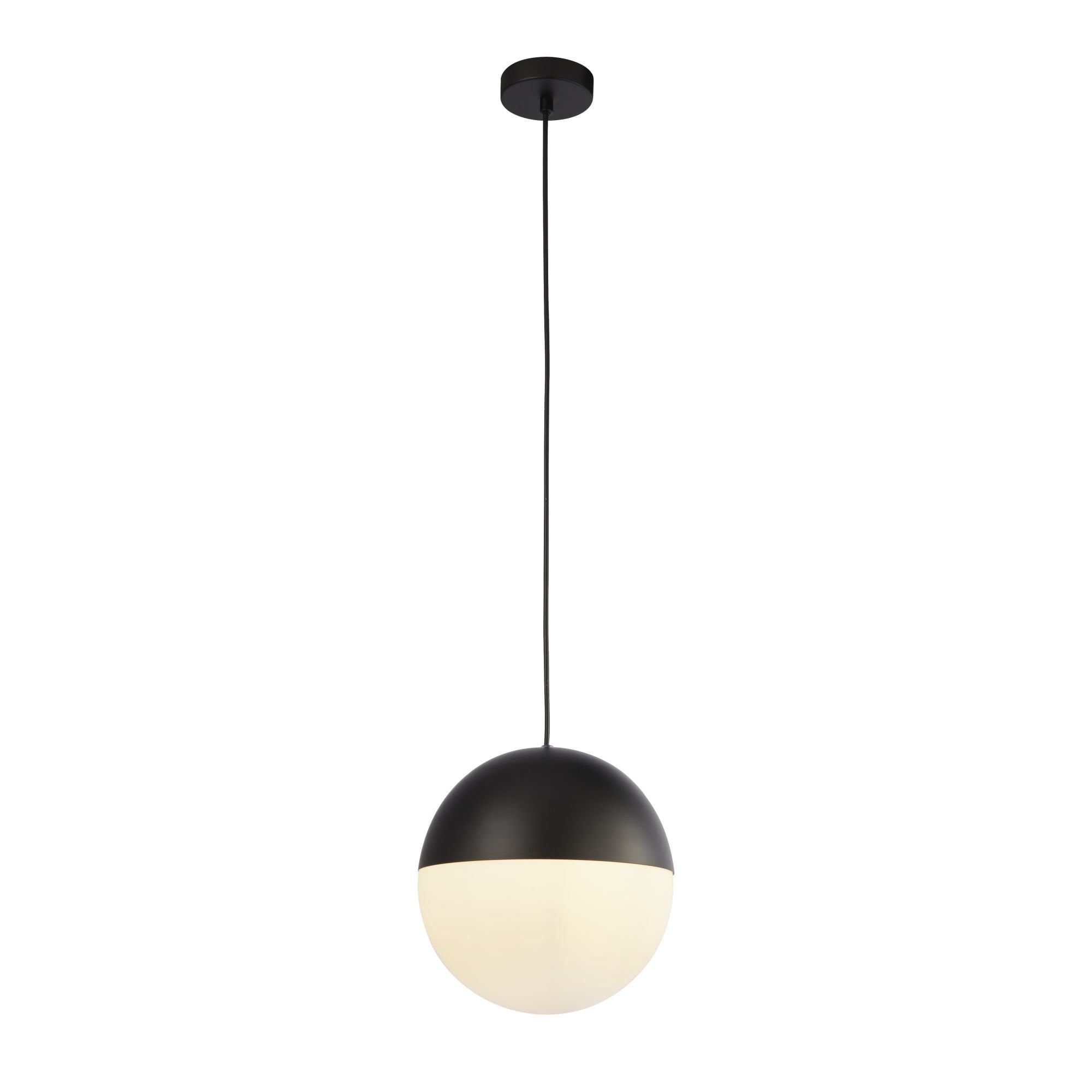 24181BK Endor 1 Light Pendant Black Finish With Opal Glass