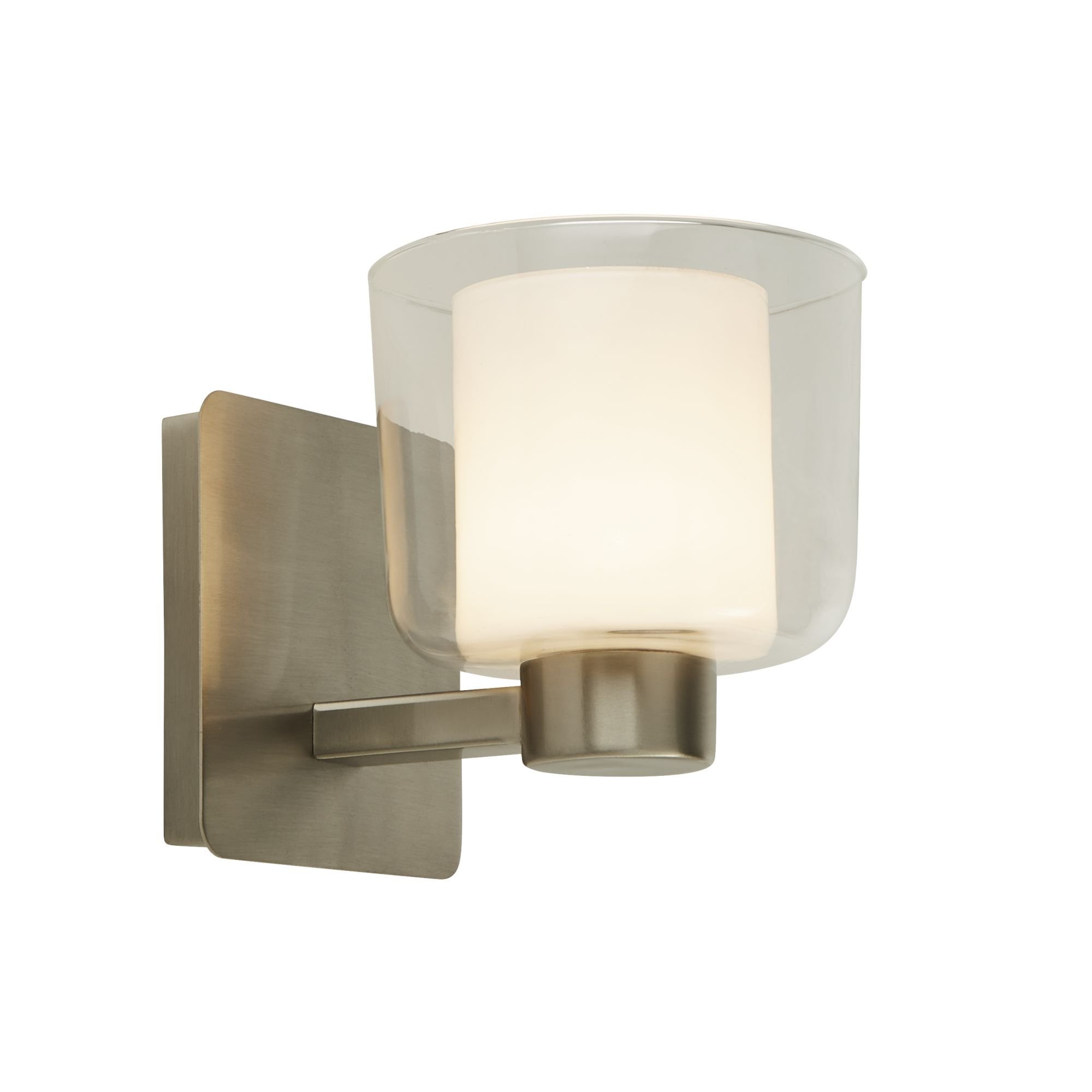 6051SN Bathroom 1 Light Satin Nickel Wall Light With Clear Glass And White Inner