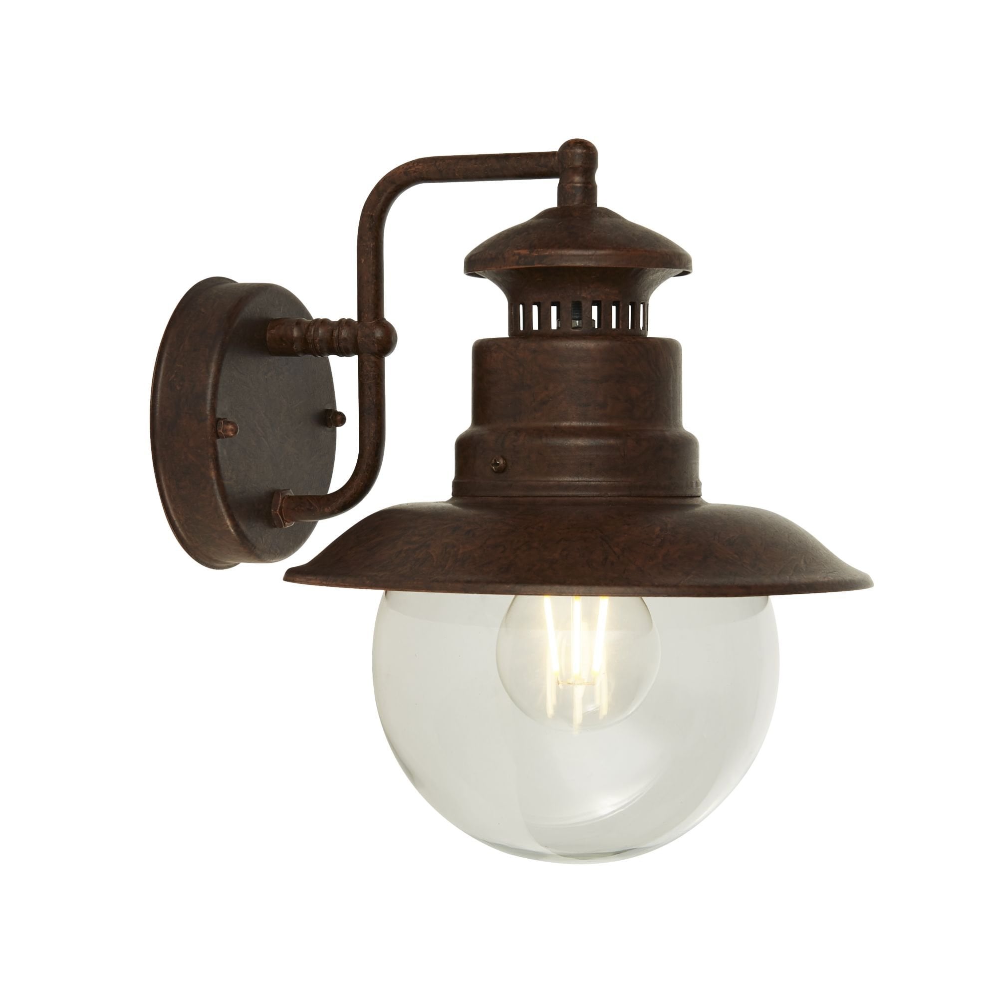 7652RU Station 1 Light Outdoor Wall/porch Light Rustic Brown With Clear Glass