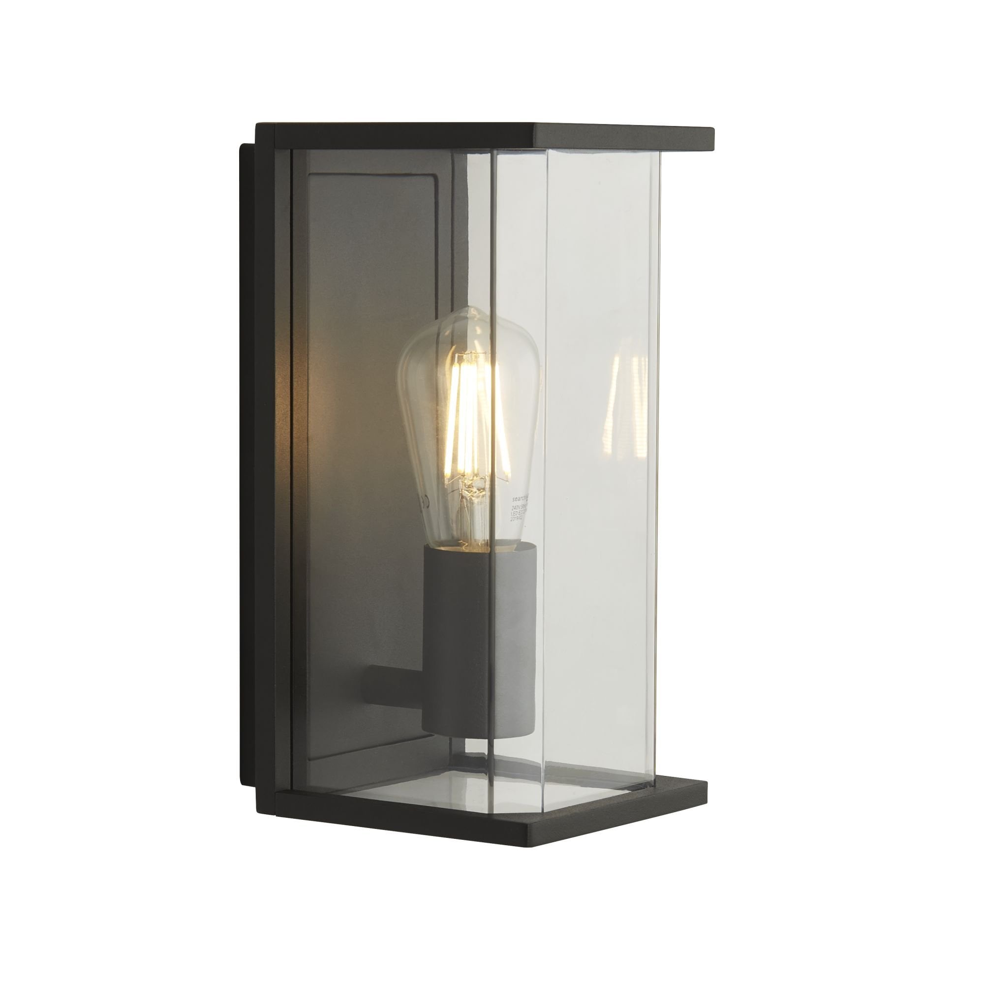 1 Light E27 Outdoor Boxed Wall/porch  Light Dark Grey With Clear Glass