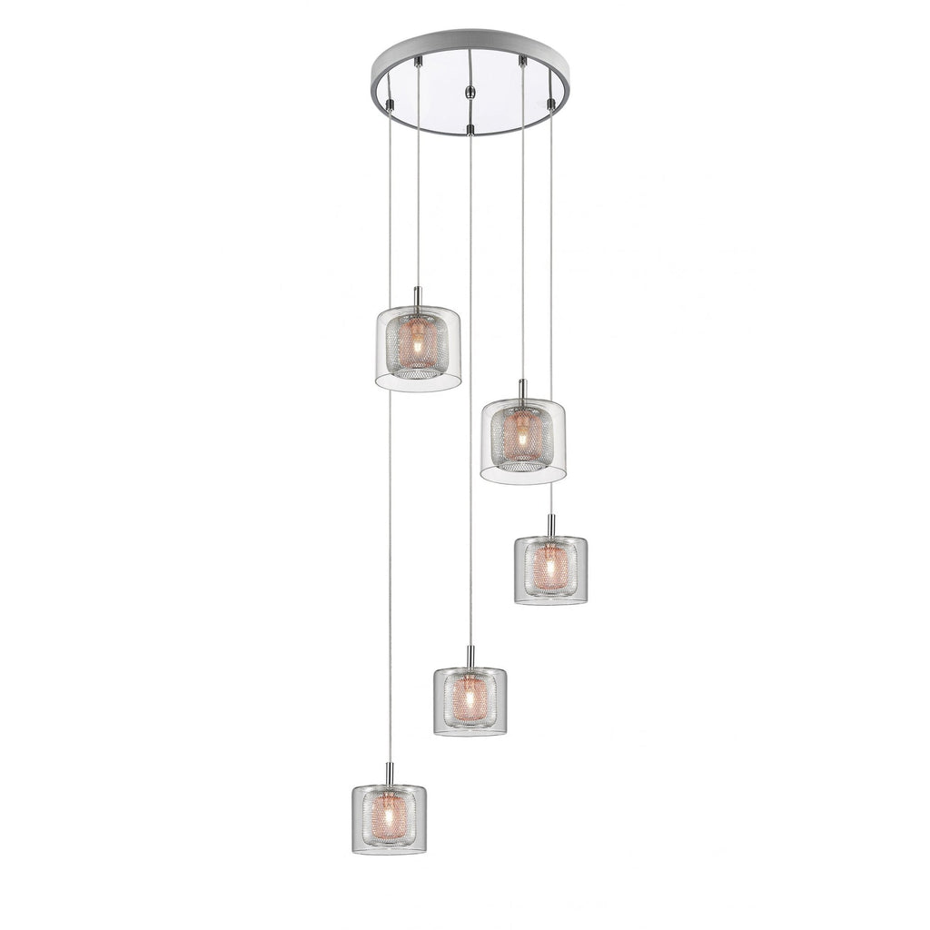 PGH606101/05/CU/CH Laure 5 Light Pendant Dangle Glass Copper Mesh