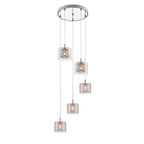 PGH606101/05/CU/CH Laure 5 Light Pendant Dangle Glass Copper Mesh