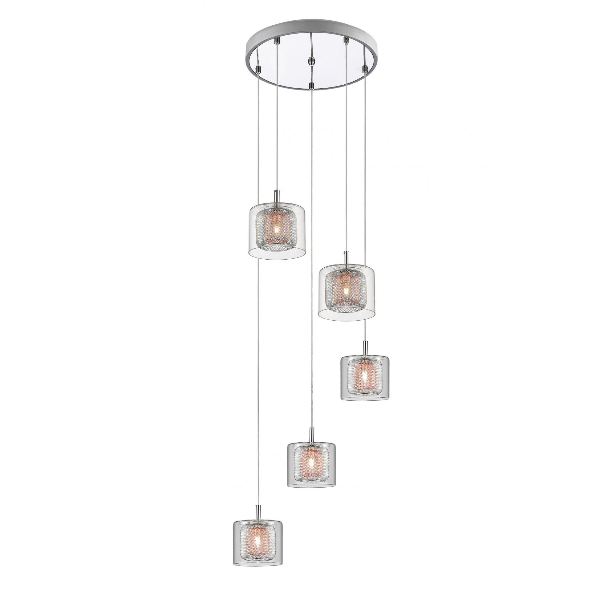 PGH606101/05/CU/CH Laure 5 Light Pendant Dangle Glass Copper Mesh