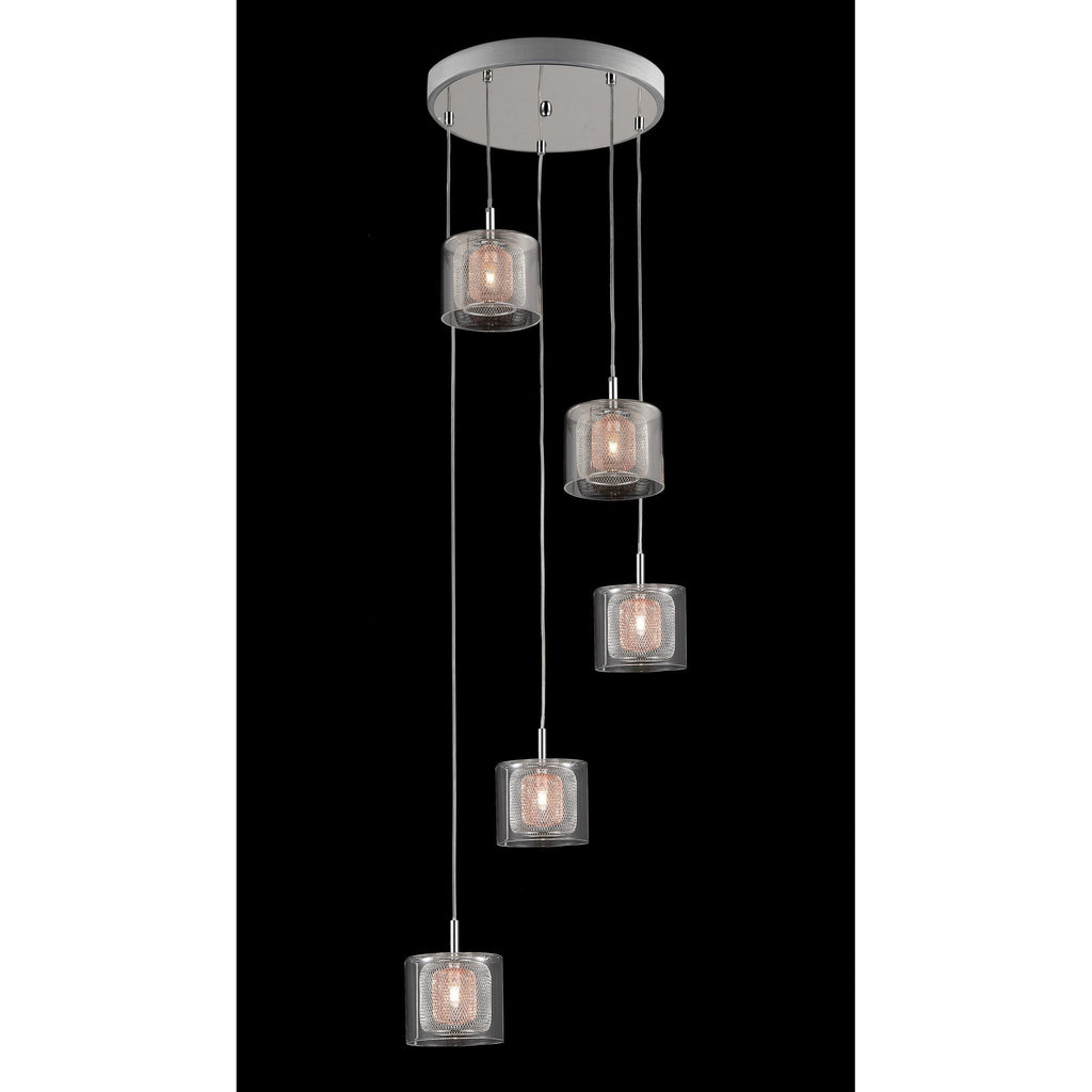 PGH606101/05/CU/CH Laure 5 Light Pendant Dangle Glass Copper Mesh
