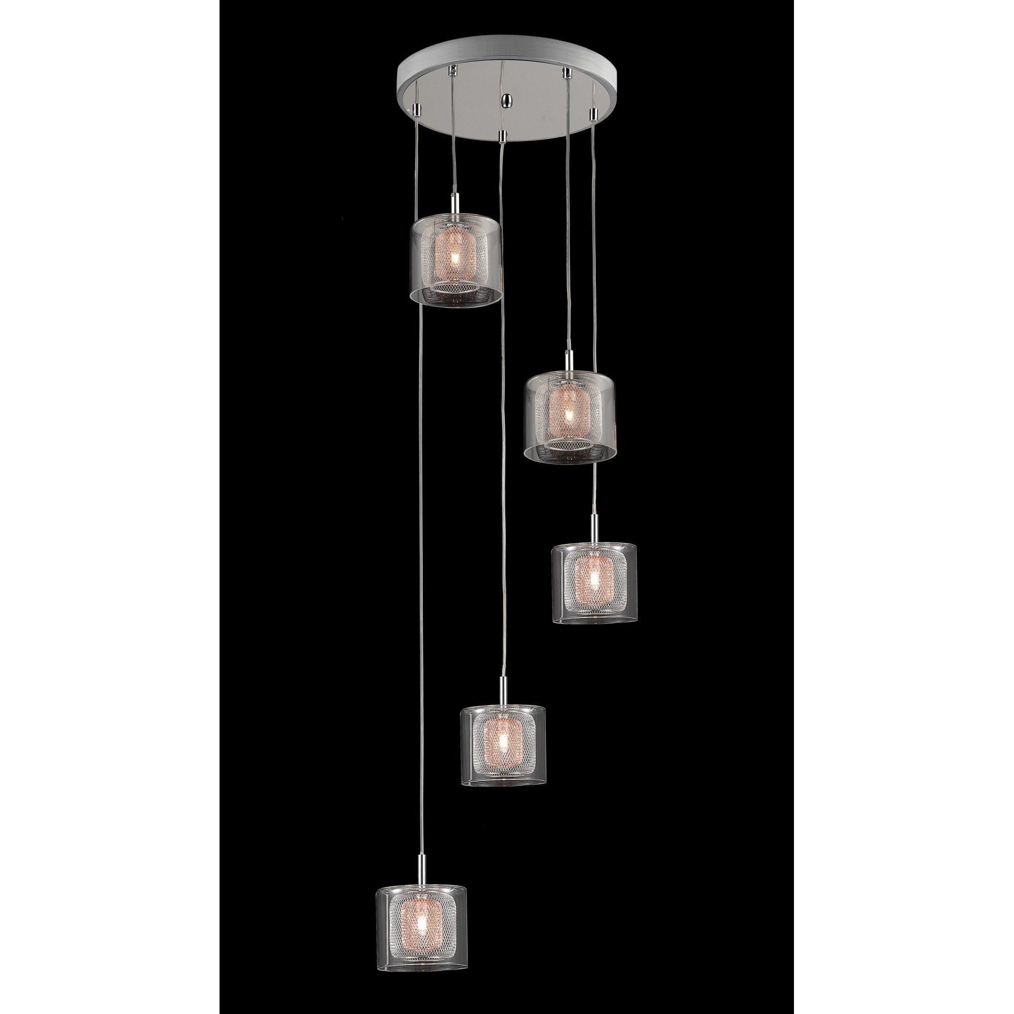 PGH606101/05/CU/CH Laure 5 Light Pendant Dangle Glass Copper Mesh