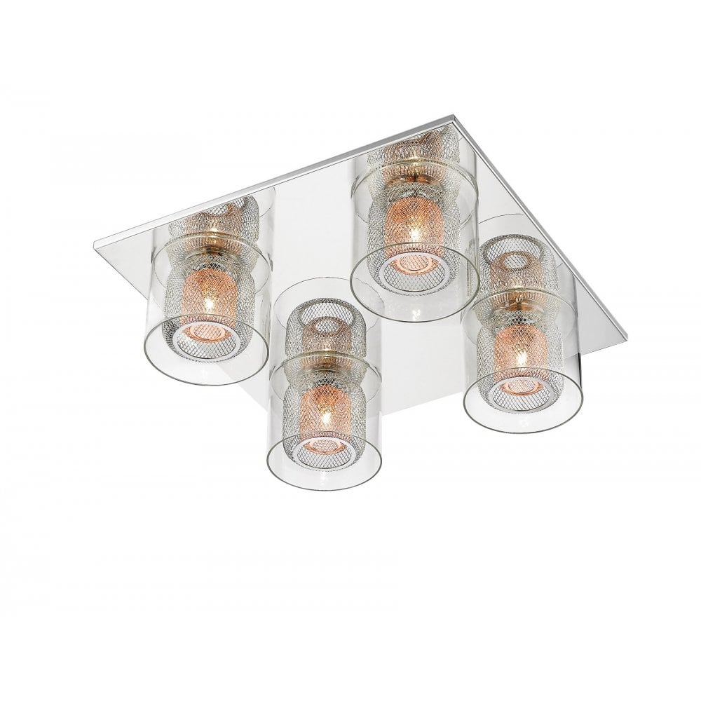 PGH606101/04/PL/CH Laure 4 Light Glass Copper Mesh Flush