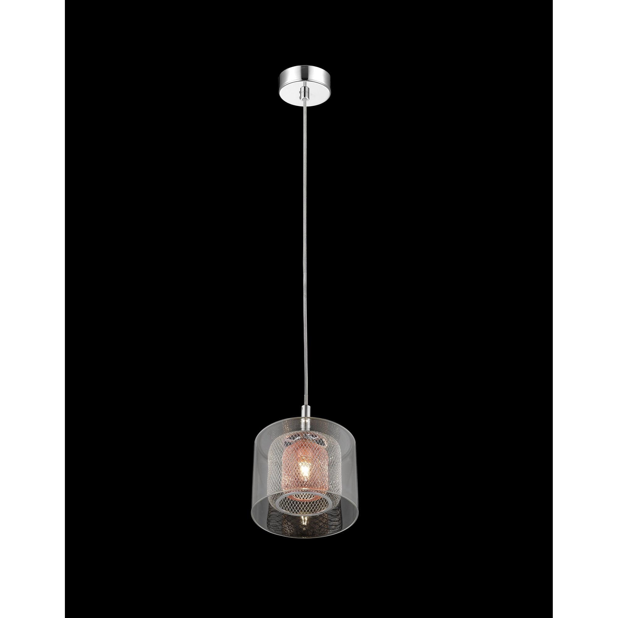 PGH606101/01/CU/CH Laure 1 Light Pendant Glass With Copper Mesh