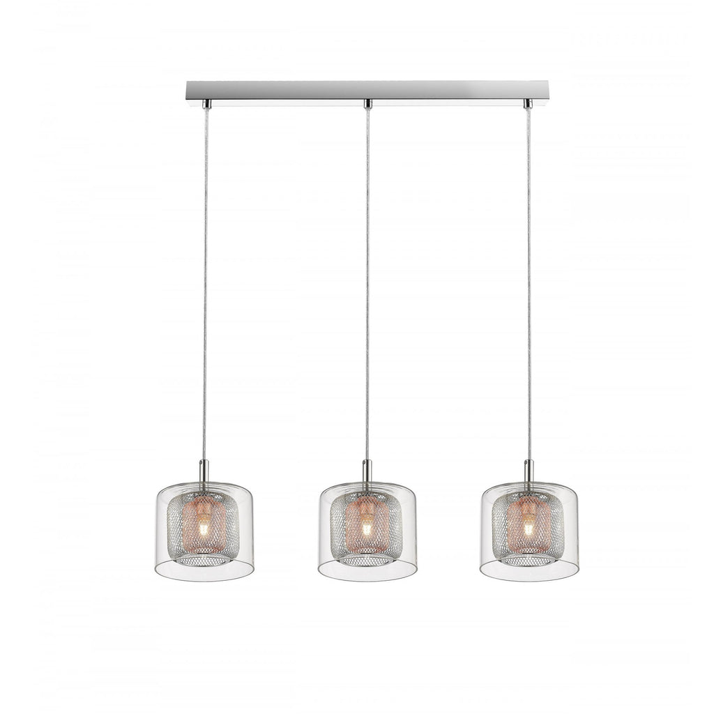 PGH606101/03/CU/CH Laure 3 Light Linear Pendant Glass Copper Mesh