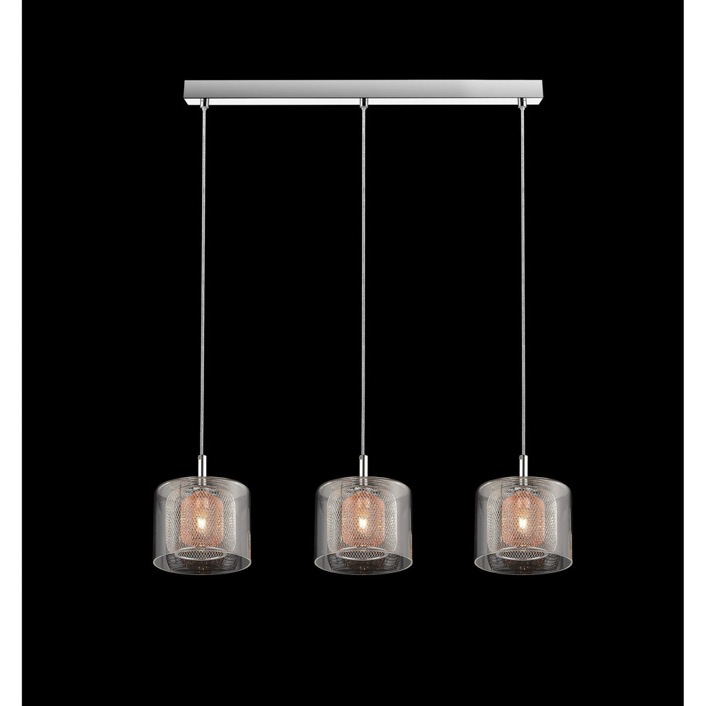 PGH606101/03/CU/CH Laure 3 Light Linear Pendant Glass Copper Mesh