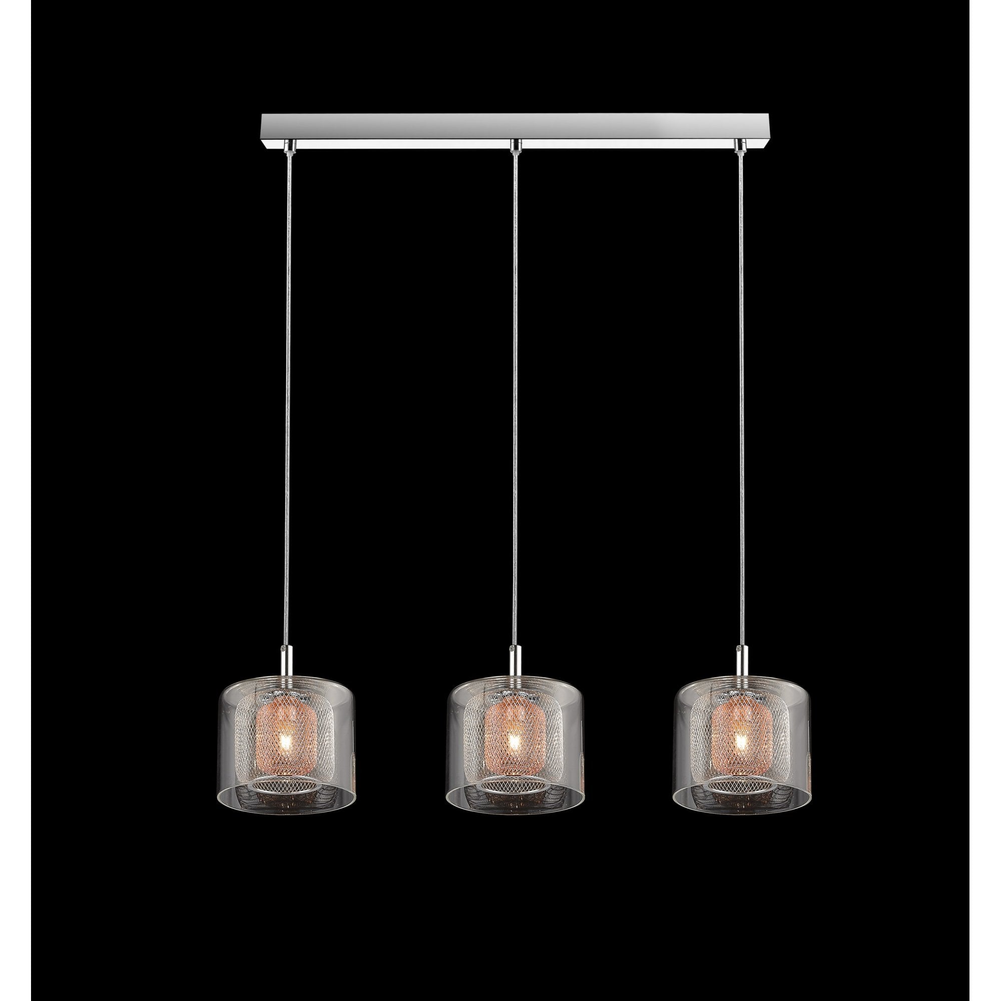 PGH606101/03/CU/CH Laure 3 Light Linear Pendant Glass Copper Mesh