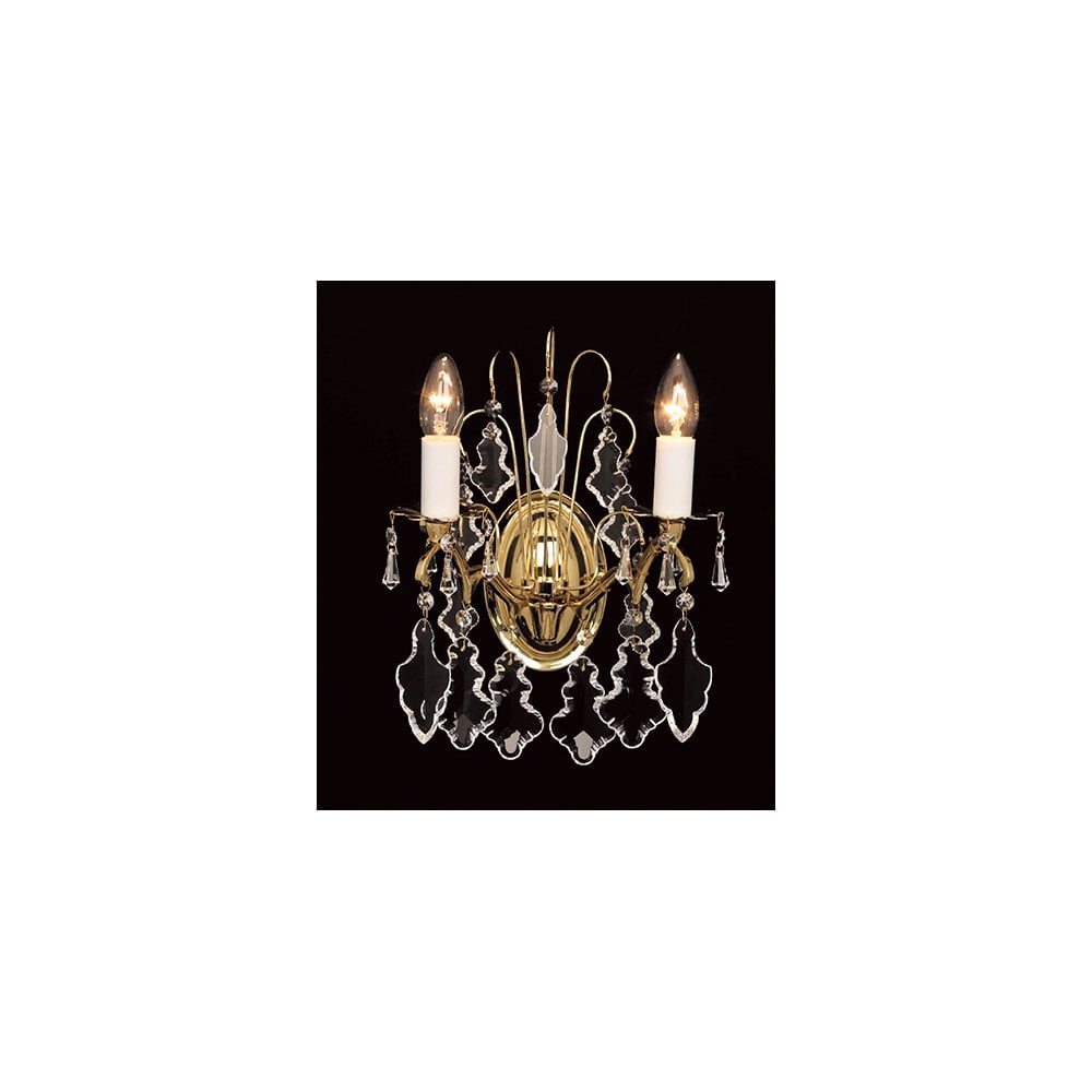 CP06003/02/WB/PB Louvre 2 Light Wall Light Polished Brass Crystal