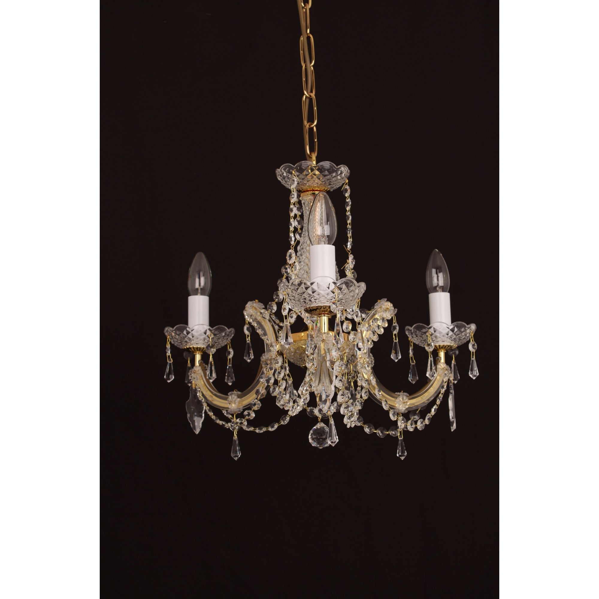 CP00150/03/G Marie Theresa 3 Light Chandelier Glass Arm Gold