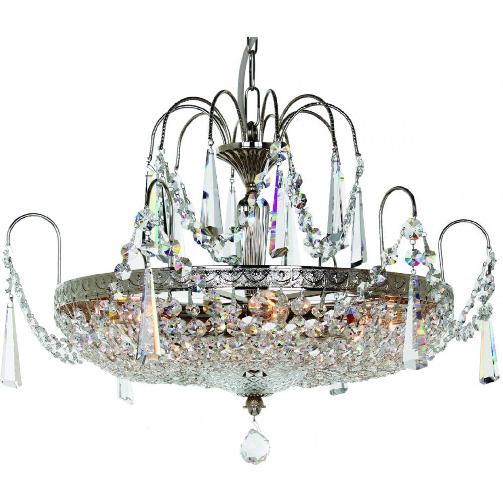 ST00127/46/06/N Rostock 6 Light Chandelier Lead Crystal Nickel