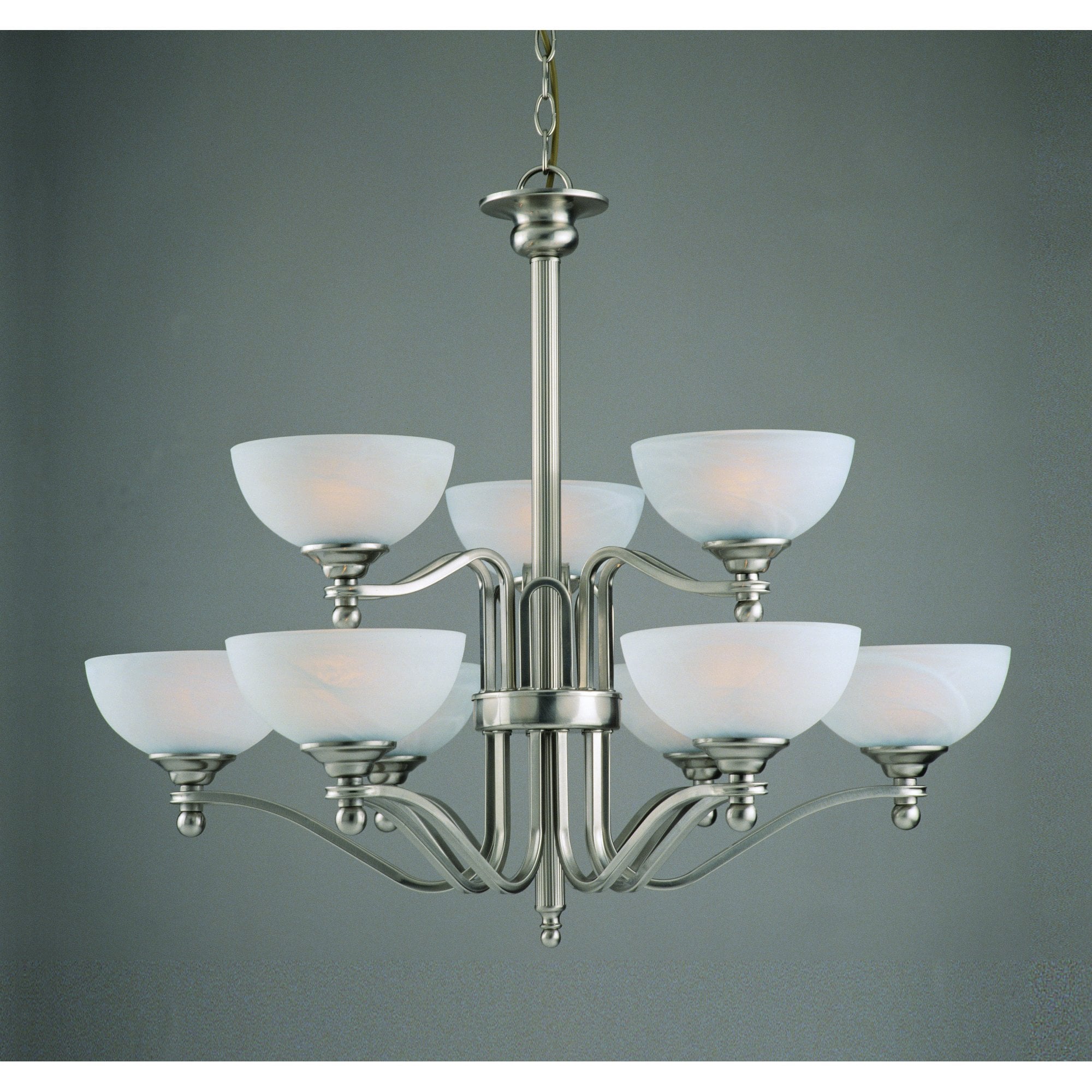 PG00532/3+6 Texas 9 Light Pendant Satin Nickel White Alabaster