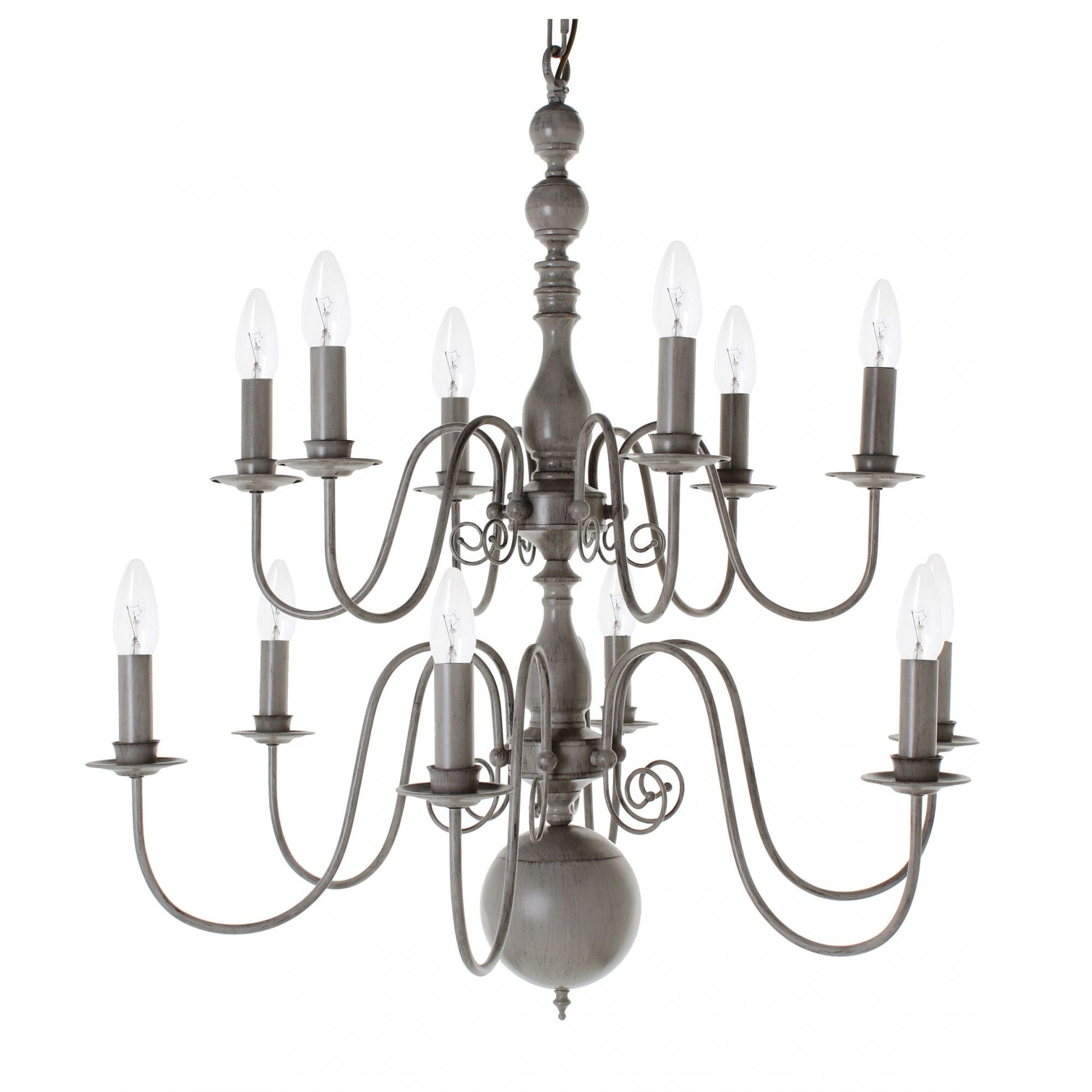 PG05579/12/GRY Bologna Flemish (6+6) 12 Light Chandelier Grey