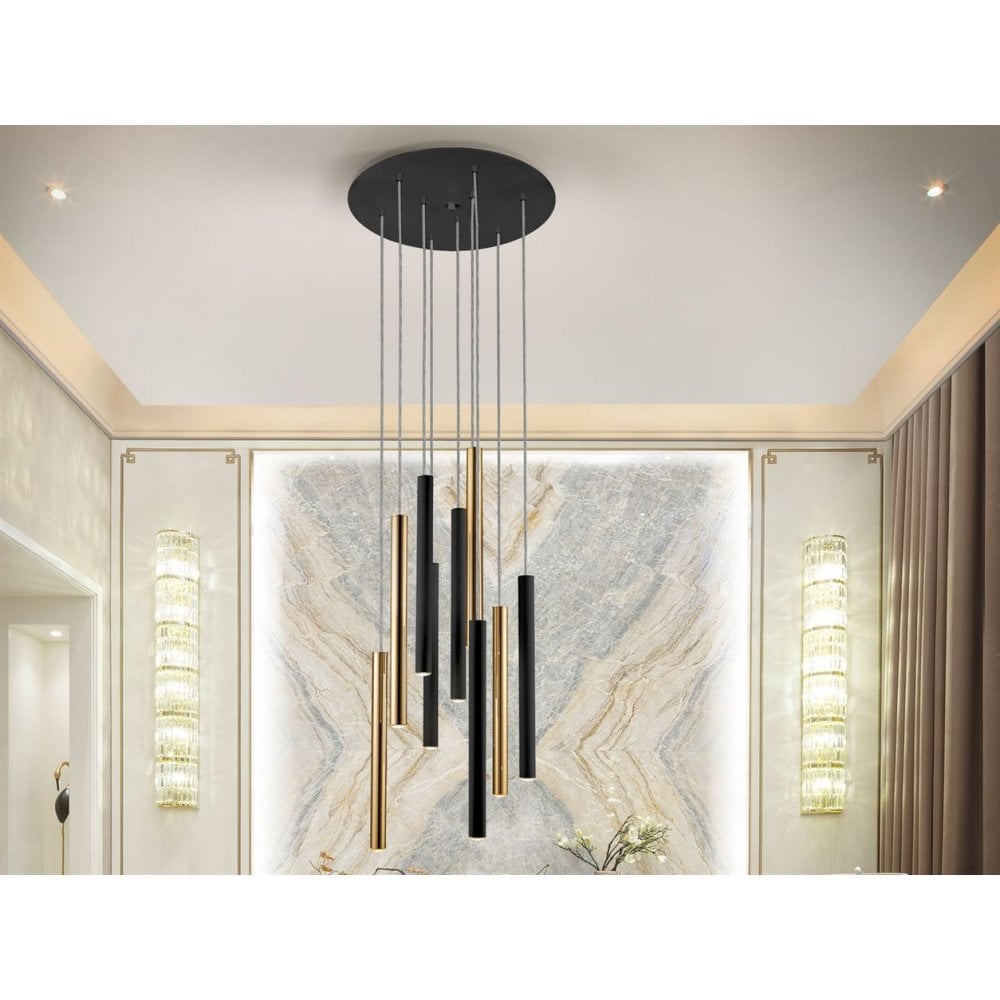 373272 Varas LED 9 Light Pendant Light Gold Black