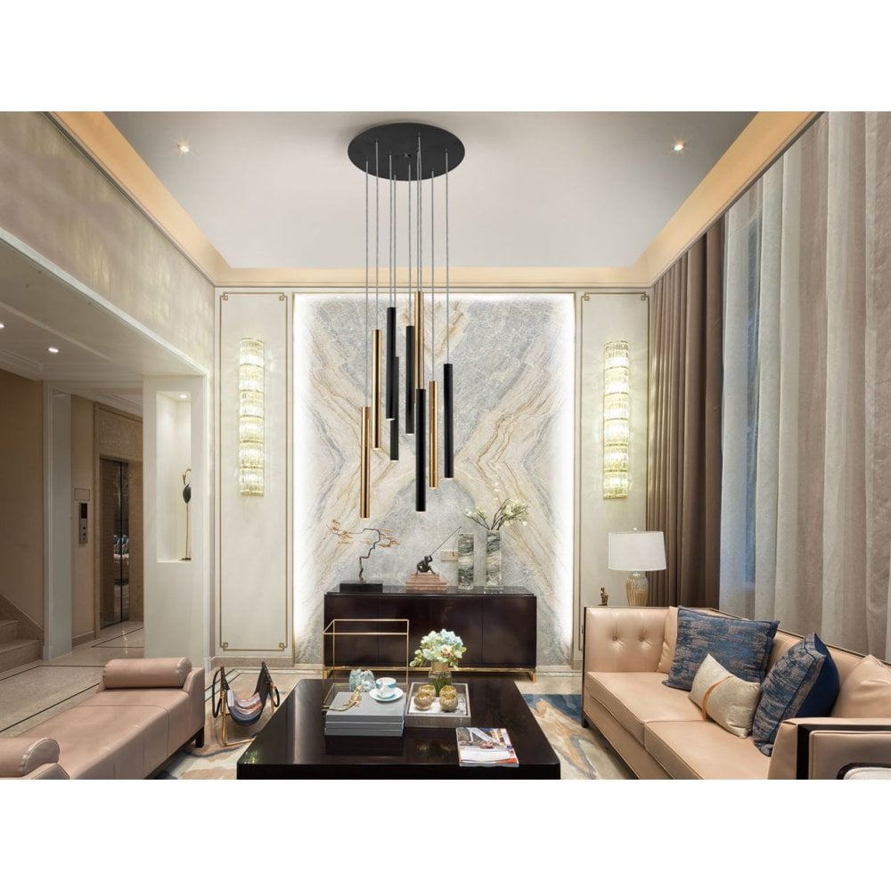 373272 Varas LED 9 Light Pendant Light Gold Black